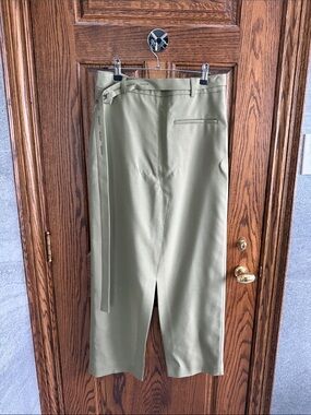 Róhe Olive Green Pencil Skirt with Side Tab Detail